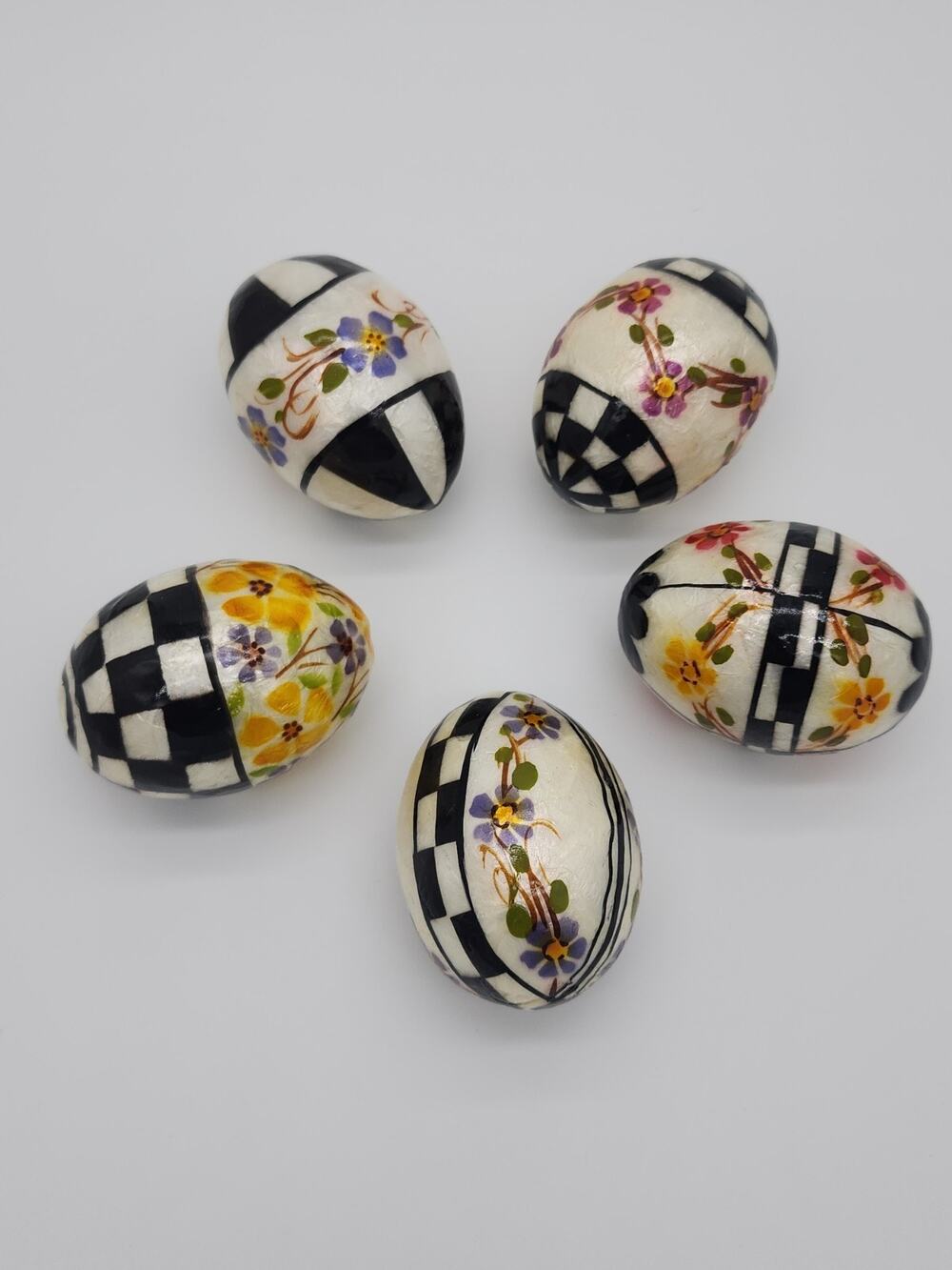 MacKenzie-Childs Floral & Courtly Check Capiz Eggs - Set of 5 (3" Diameter)